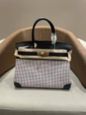 cheap quality Hermes Birkin 25 Swift Pink Black Toile Quadrille GHW